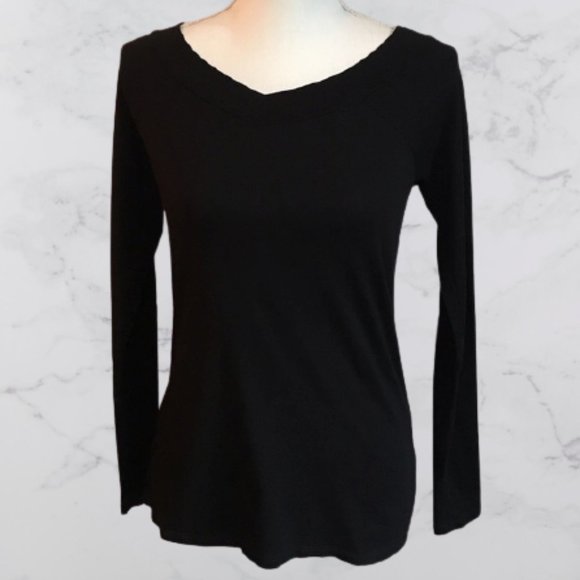 Ann Taylor LOFT Simple black long sleeve tee, S - Picture 1 of 5